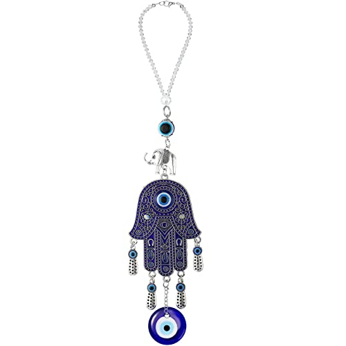 Evil Eye Car Hanging Ornament Evil Blue Eye Charms for Rear View Mirror Beaded Decor Car Accessories Pendent for Window Door Frame Balcony(Palm Style,Blue) - style: Palm Style