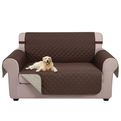 U-NICE HOME Loveseat Sofa Cover Reversible Couch Covers for Dogs Friendly with Elastic Straps Water Resistant Furniture Protector for Couch Cover for 2 Cushion (Loveseat, Coffee/Beige) - color: Coffee/Beige, size: 54"loveseat-medium