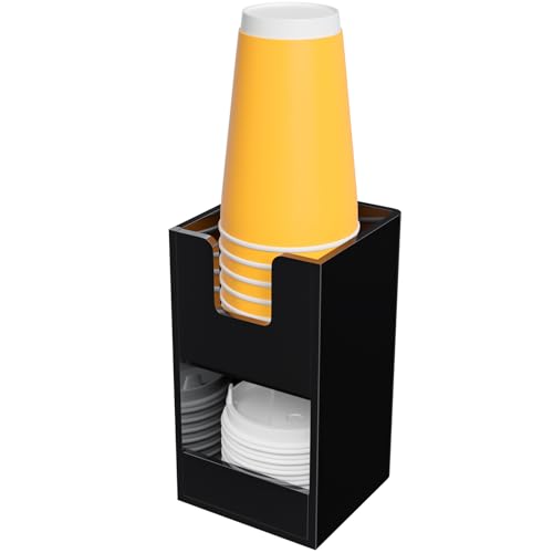 Beego 2-Compartment Cup Holder for Countertop - 2-Tier Black Acrylic Cup Dispenser Coffee Station Paper Cup and Lid Organizer Condiment Storage for Restaurant Breakroom Kitchen Bar Accessories - color: Black, size: 2 Compartments
