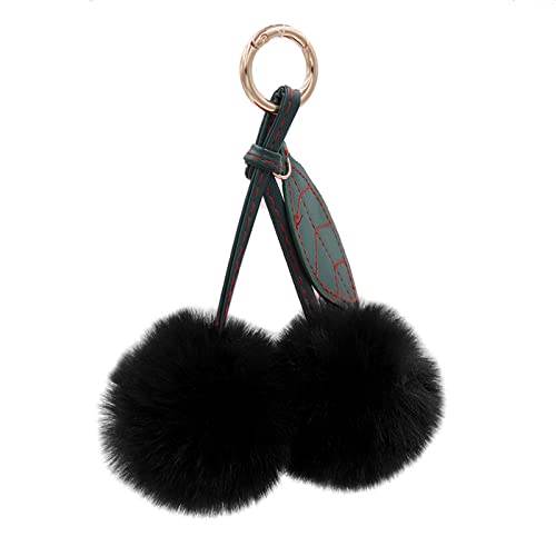 Cute Faux Rabbit Fur Ball Pom Pom Keychain Car Key Ring Handbag Tote Bag Pendant Purse Charm - color: Cherry-black