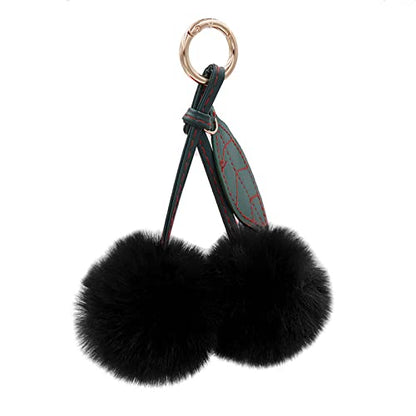 Cute Faux Rabbit Fur Ball Pom Pom Keychain Car Key Ring Handbag Tote Bag Pendant Purse Charm - color: Cherry-black