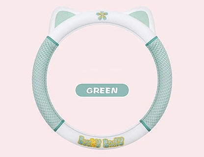 Women's Cartoon Steering Wheel Cover Comfortable, Breathable, Non-Slip All-Season Car Accessory Universal 15-inch Fit Suitable for Sedans, Pickup Trucks, and SUVs(Green) - color: Green