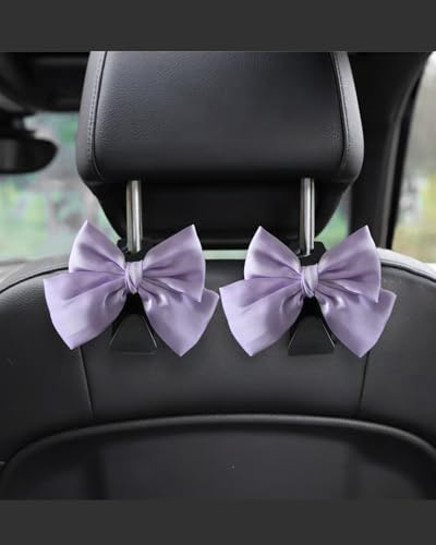 2 Pack Car Purse Holder for Handbags and Bags, Headrest Back Seat Hooks for Cars, Car Bag Hanger for Groceries, Coats, Umbrellas and Daily Essentials, Bow-Shaped Car Interior Organizer (Taro purple) - color: Taro purple