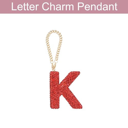 MECCANIXITY Bling Car Letter Charm, Initial K Letter Interior Car Rear View Mirror Decoration Hanging Crystal Ornaments for Women Bags Water Cup DIY Craft, Red - style: Letter K