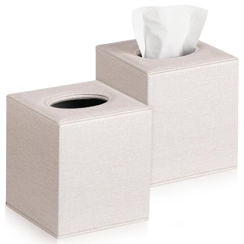 2 Pack Square Tissue Box Cover - Modern Cube Tissue Holder with Magnetic Base, Decorative Tissue Organizer for Bathroom Vanity, Dresser, Countertop, Bedroom, Office, and Car, Beige - color: 2 Pack