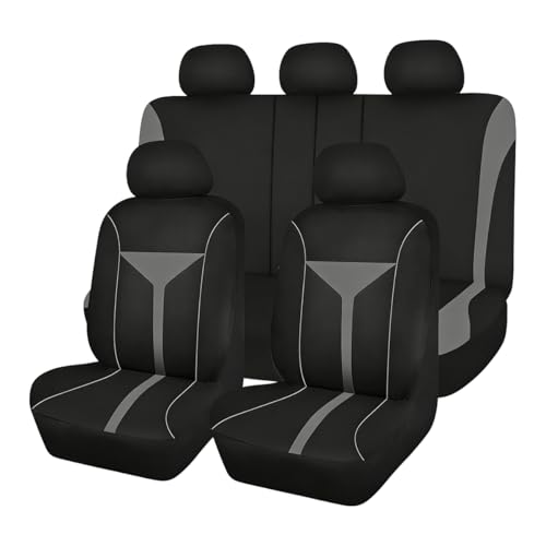 Osilly Car Seat Cover Full Set, Soft Breathable Sporty Vehicle Interior Seat Protector, Comfortable Automotive Front and Rear Split Bench Cover, Universal Fit (Gray/Black) - color: Gray/Black
