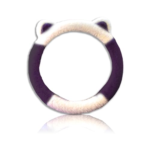 Car Steering Wheel Cover, Cute Steering Wheel Protector with Kitty Cat Ears,Fluffy Soft Plush for Winter Warm, Universal Fit 15 inches for Car,SUV, Elastic & Anti-Slip (White/Purple) - color: White/Purple