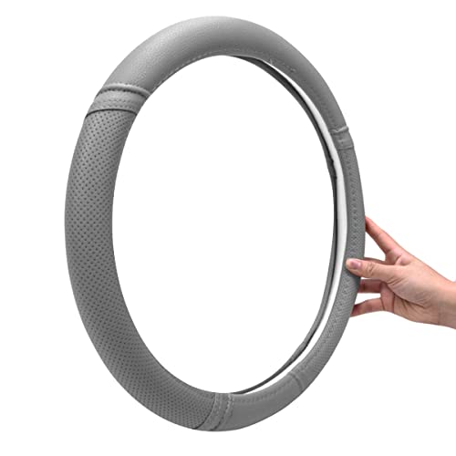 Car Pass Classical Leather Automotive Universal Steering Wheel Covers,Universal Fit for Suvs,Trucks,Sedans,Cars,Vans,14.5-15inch Anti-Slip Safety Comfortable Desgin(Gray)