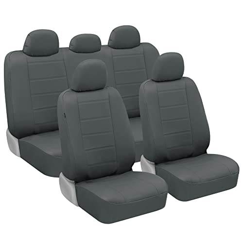 BDK carXS Gray Leather Car Seat Covers Full Set, 9-Piece Faux Leather Seat Covers for Cars, Includes Front Seat Covers and Back Car Seat Cover, Automotive Seat Covers for Trucks SUV - color: Gray, size: Full Set Seat Covers