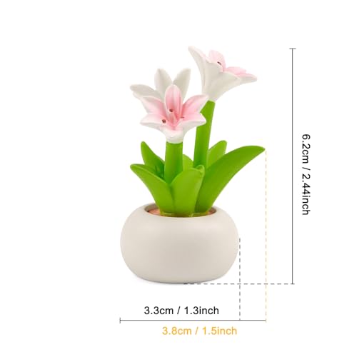 YGMONER Car Dashboard Plant Resin Flower Pot Knick Knacks Mini Plant Figurines Decorations Gifts for Women, Car Desk Bookshelf Decor (Lily Flower)