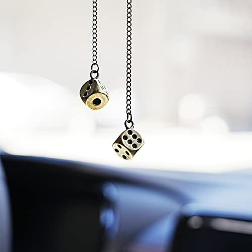 Creative Hanging Dice with Dots Car Metal Pendant Rear View Mirrors Charms Ornament (Brass) - color: Brass