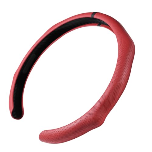 Quick Install Sporty Red Wine Burgundy Perforated Nappa Leather Steering Wheel Cover with Black Top Stripe Universal fit 14.5 to 15 inches Car Sedan SUV Pickup - color: Burgundy+Top Black Circle, size: Perforated Nappa Leather