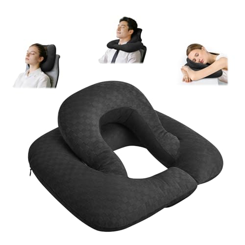 Double Layer Neck Pillow for Office, Car & Recliner, Plaid Black | Fiber cotton fill, non-removable, whole washable, 15.7x11.8x6.3 in, oversized, headrest, lumbar support, seat cushion - color: Black