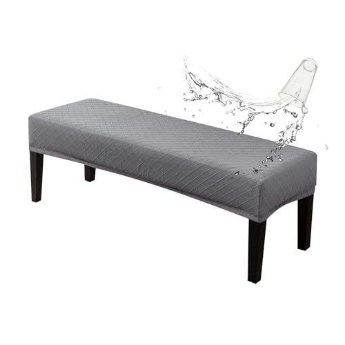 Genina Stretch Dining Bench Covers, Waterproof Stretch Jacquard Bench Seat Protector Cover, Rectangular Bench Cover for bedrooms, Living Rooms, Kitchens, Removable, Washable - color: Light Grey, size: Argyle