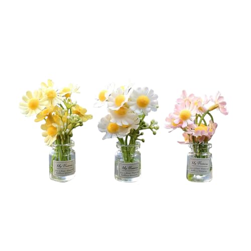 3PCS Car Dashboard Daisy Vase Decoration, Glas Daisy Flower Car Air Vent Accessories, Fresh Style Decorations for Bedroom Office Desk Study Table, for Most Vehicles (Multicolored)