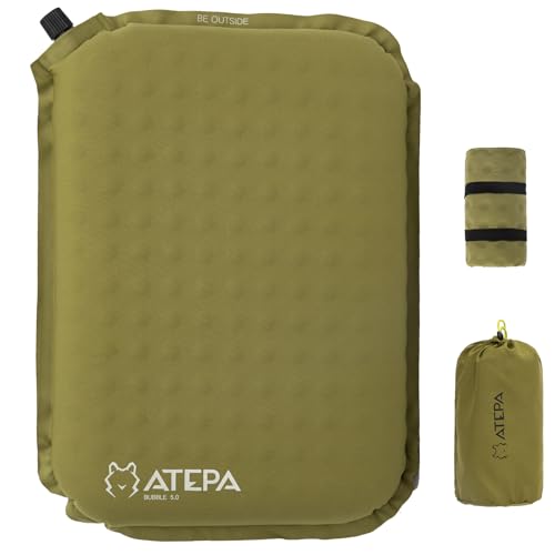 ATEPA Inflatable Seat Cushion, Compact Self-Inflating Seat Cushion for Stadium Airplane Air Travel Bleacher Camping, Blow Up Foam Seat Pad for Outdoor Sports Events Backpacking Hiking Sitting - color: Olive