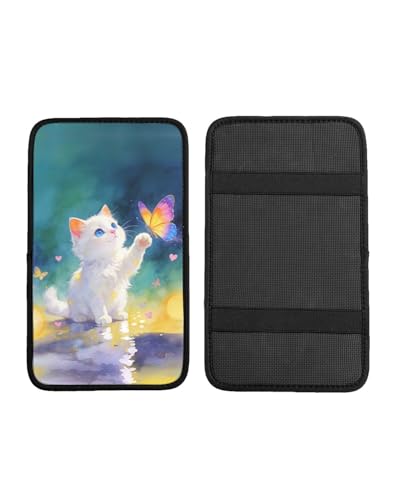 Car Handrail Box Cushion Soft Comfortable Anti Slip Middle Consoles Protector, Universal for Most Cars Trucks and SUV Fashion Car Interior Accessories Unisex - Butterfly Cat - color: Butterfly Cat