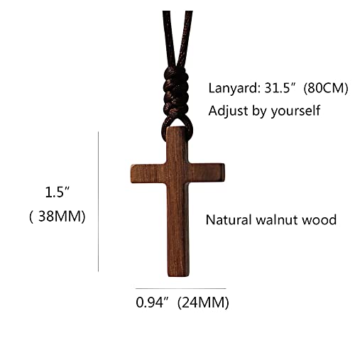 Xianli Wang Natural Wooden Cross Pendant Necklace for Men Women Solid Walnut Wood Christian Baptism Christmas Easter Prayer Faith Confirmation Birthday Gift Car Rearview Mirror Hanging Wall Ornament