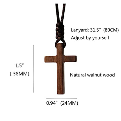 Xianli Wang Natural Wooden Cross Pendant Necklace for Men Women Solid Walnut Wood Christian Baptism Christmas Easter Prayer Faith Confirmation Birthday Gift Car Rearview Mirror Hanging Wall Ornament
