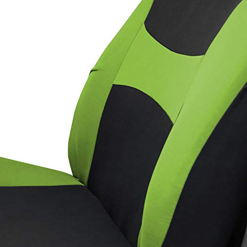 FH Group Light & Breezy Cloth Car Seat Covers, 7 Seater Three Row Set- Airbag & Split Ready -Universal for Cars Trucks and SUVs (Green/Black) - color: Green