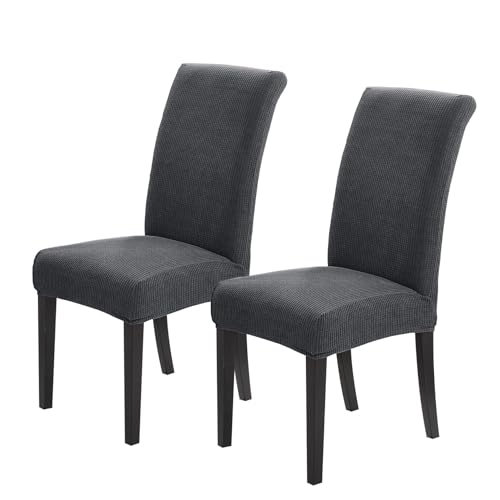 Joccun Chair Covers for Dining Room Set of 2,Dining Chair Slipcover Stretch Dining Room Chair Covers Seat Protector,Washable Parsons Chair Cover for Home,Banquet(Dark Gray,2 Pack) - color: Dark Gray, size: 2 Pack