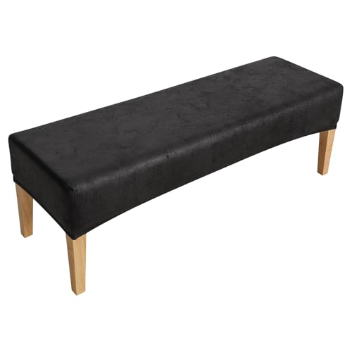 FORCHEER Dining Bench Cover Innovative Imitation Leather Fabric Bench Slipcover for Living Room Washable Ottman Cover Seat Protector for Bedroom, Kitchen(Black) - color: Innovative Imitation Leather Fabric-black