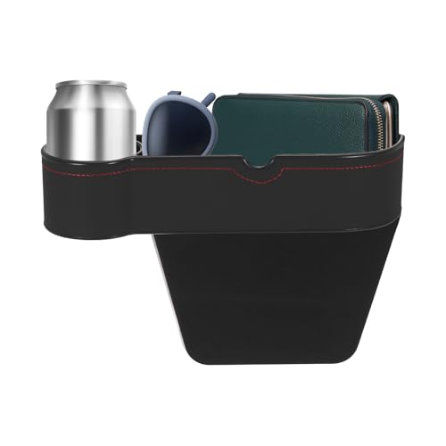 HARFINGTON Car Seat Gap Filler Organizer 10.6 x 7.1 x 2.8 Inch ABS+Leather Universal Car Organizer Storage Box Between Seat and Console(Left) with Cup Holder for Phone Keys, Black - color: Black