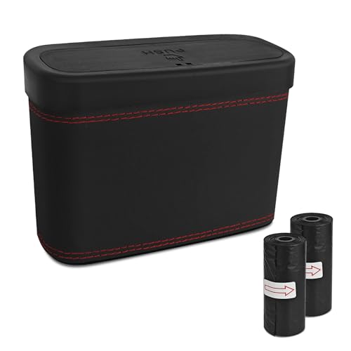 Car Trash Can with Lid, Car Trash Bin, Leakproof Vehicle Garbage Can with 30PCS Garbage Bags, Waterproof Auto Hanging Dustbin Storage Bag Container Accessories Fit SUV Office Home (Black-1PCS) - color: Black-1PCS