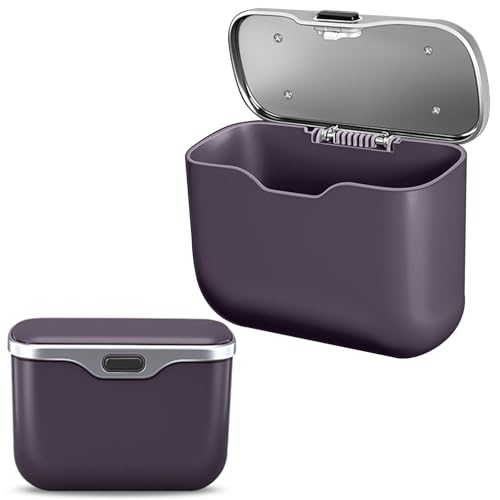Car Trash Can with Lid - 2-in-1 Leather Top Car Garbage Can & Storage Box | Leakproof, Waterproof Hanging Auto Trash Bin for Back of Seat, Door, SUVs, Trucks, Sedans Purple - color: Purple