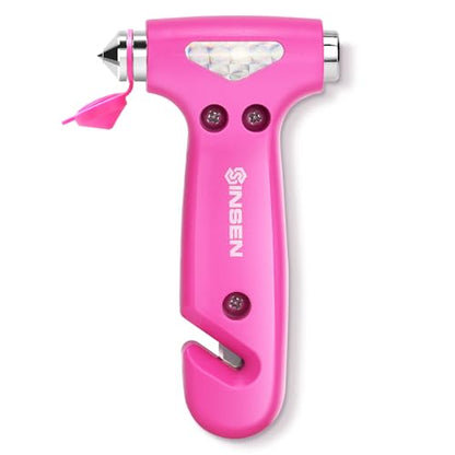 SINSEN Car Safety Hammer, Automotive Window Breaker and Seatbelt Cutter for Women, Roadside Emergency Kit, 3 in 1 Escape Tools, Road Trip Essential and Must Haves (1, Pink) - color: Pink, size: 1