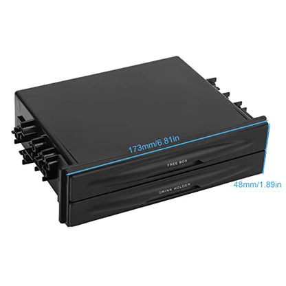 Car Radio Storage Box Single Din Radio Pocket 2 in 1 Car Radio Storage Box Multi Purpose ABS Universal 1DIN 2 Layer Black Cup Holder for Collecting Items
