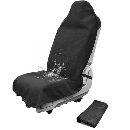 Waterproof Sweating Car Seat Cover for Post Gym Workout, Running, Swimming, Beach and Hiking, Universal Fit Non-Slip Towel Bucket Seat Protector for Cars SUV Trucks, Machine Washable (Black)