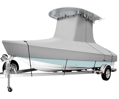 iCOVER T-Top Boat Cover, 600D Heavy Duty Marine Grade Waterproof Tear Resistant Boat Cover for Center Console Boat with T TOP Roof, Fits 16'-18.5' Long Beam Width up to 98", Grey - color: T-TOP, size: C: 16-18.5' Long, Beam Width up to 98" W