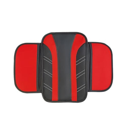 Car Center Console Cover, Soft Leather Sporty Armrest Protector Cushion with 2 Storage Pockets, Comfortable Auto Interior Middle Console Arm Rest Box Pad, Universal for Vehicles (Red)