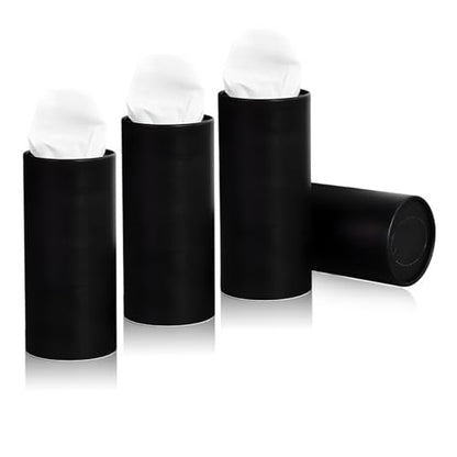 4 PCS Car Tissue Holder, Quick Convenient Refill Cylinder Facial Tissue Holder, Travel Tissues Box Round Container Suitable for Car Cup Holder, Universal Car Accessories (Black)