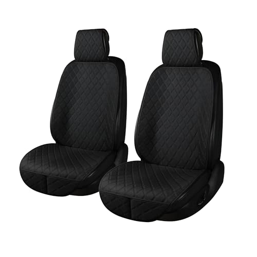 2PCS Linen Front Seat Covers for Cars Sideless Seat Covers Breathable Cloth Fabric Car Seat Protector Universal Fit Most Automotive, SUV, Trucks, Van(Black) - color: LINEN BLACK