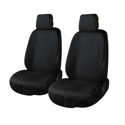 2PCS Linen Front Seat Covers for Cars Sideless Seat Covers Breathable Cloth Fabric Car Seat Protector Universal Fit Most Automotive, SUV, Trucks, Van(Black) - color: LINEN BLACK