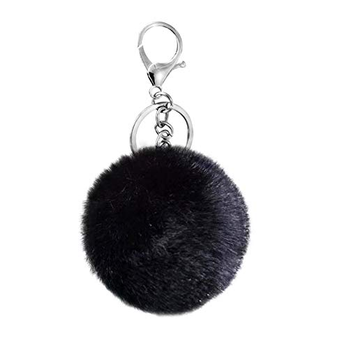 Cute Faux Rabbit Fur Ball Pom Pom Keychain Car Key Ring Handbag Tote Bag Pendant Purse Charm - color: Black 1