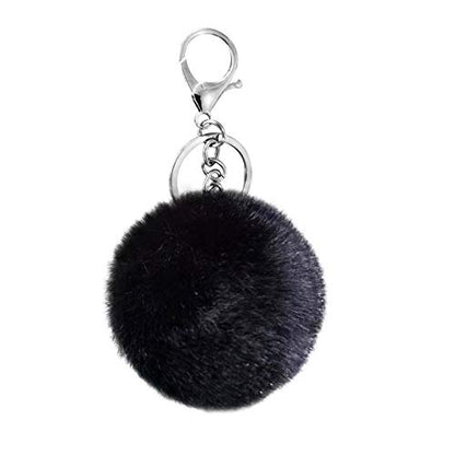 Cute Faux Rabbit Fur Ball Pom Pom Keychain Car Key Ring Handbag Tote Bag Pendant Purse Charm - color: Black 1