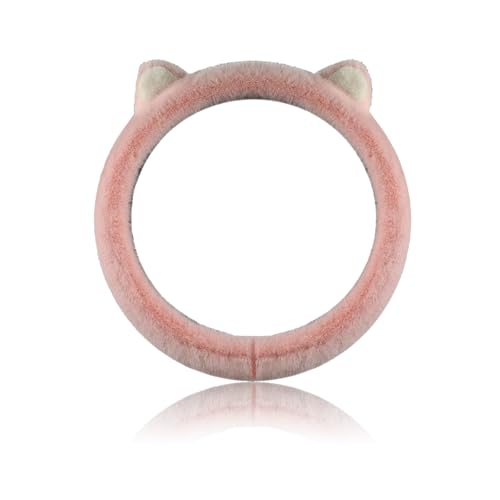 Car Steering Wheel Cover, Cute Steering Wheel Protector with Kitty Cat Ears,Fluffy Soft Plush for Winter Warm, Universal Fit 15 inches for Car,SUV, Elastic & Anti-Slip (Pink) - color: Pink