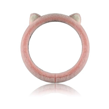 Car Steering Wheel Cover, Cute Steering Wheel Protector with Kitty Cat Ears,Fluffy Soft Plush for Winter Warm, Universal Fit 15 inches for Car,SUV, Elastic & Anti-Slip (Pink) - color: Pink