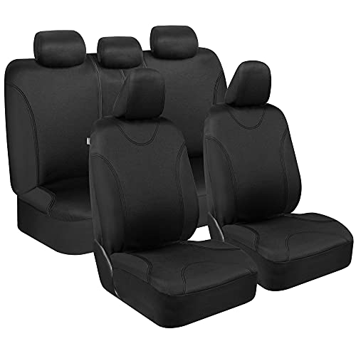 BDK Black Car Seat Covers Full Set - Universal Fit Matching Set Seat Covers for Trucks & Car Seat Protector for SUV - Front Seats, Rear Back Bench, & Headrest Seat Covers for Cars Interior Covers - color: Black