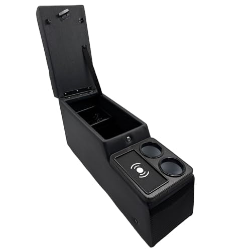 Truck Center Console Truck Seat/Bench Organizer with Wireless Charging and Holder Cups for Jeep CJ5 1976-1983,Jeep CJ7 1976-1986,Jeep Wrangler(YJ) 1987-1995 (Denim Black) - color: Denim Black