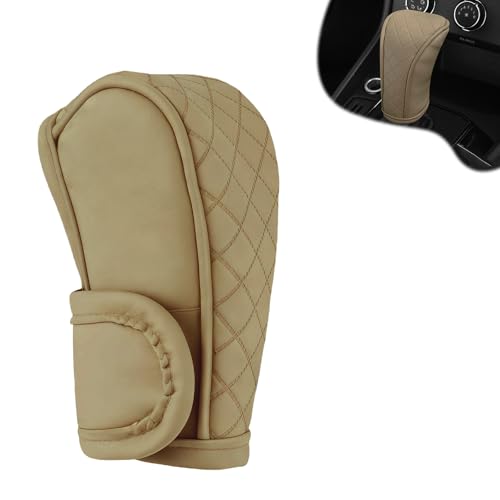 Car Gear Shift Cover, Leather Gear Shift Knob Cover, Diamond Quilted Design, Stick Shifter Knob Protector Anti-scratch Non-slip, for Truck Cars SUVs Auto Interior Accessories (Beige)