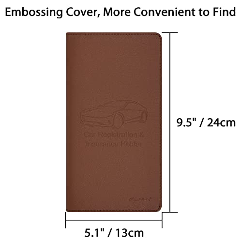 Car Insurance and Registration Holder, 9.5 x 5 Inch PU Leather Vehicle Glove Box Organizer Wallet Case for Insurance Card, Driver License, Paperwork - Brown - color: Brown
