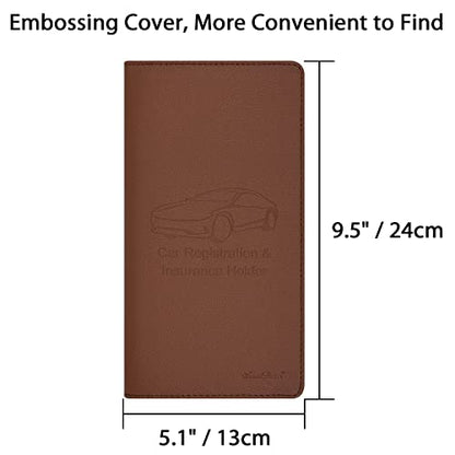Car Insurance and Registration Holder, 9.5 x 5 Inch PU Leather Vehicle Glove Box Organizer Wallet Case for Insurance Card, Driver License, Paperwork - Brown - color: Brown