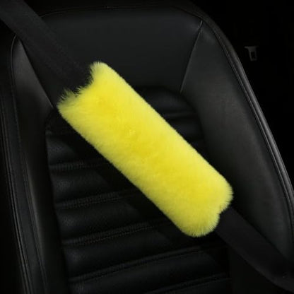 Pinbola 5pcs in 1 Set Faux Wool Steering Wheel Cover Soft Fluffy Handbrake Cover & Gear Shift Cover & 2pcs Seat Belt Shoulder Pads Warm Universal Fit for 15 Inch (Yellow) - color: Yellow