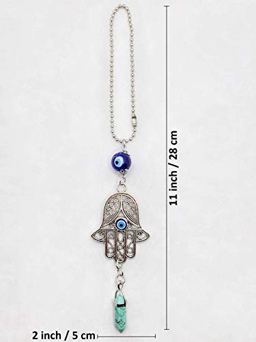 LUCKBOOSTIUM Hand Protection Amulet Evil Eye Car Rearview Mirror Hanging Ornament Charms Accessories Good Luck Charms - (2"x11" Green Turquoise) - color: Green Turquoise
