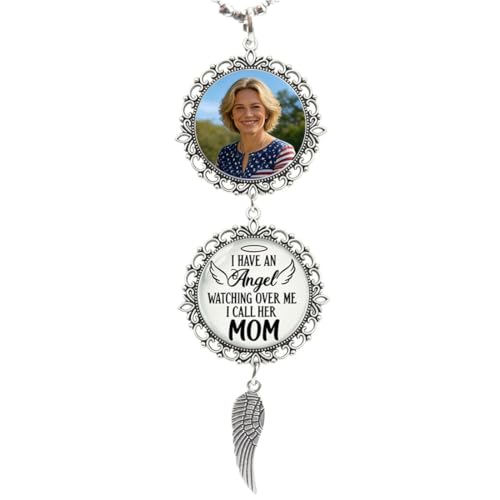 Custom Round Alloy Car Rearview Mirror Pendant, Personalized Photo & Text Memorial Hanging Ornament, Sympathy Remembrance Gift for Loss of Loved One - color: Gem-3