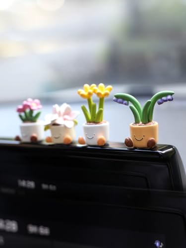 Cute car Accessories for Women,Mini Flower Pot Elf Car Ornament, Adorable mini Plant Car Interior Dashboard Accessories (A) - style: A